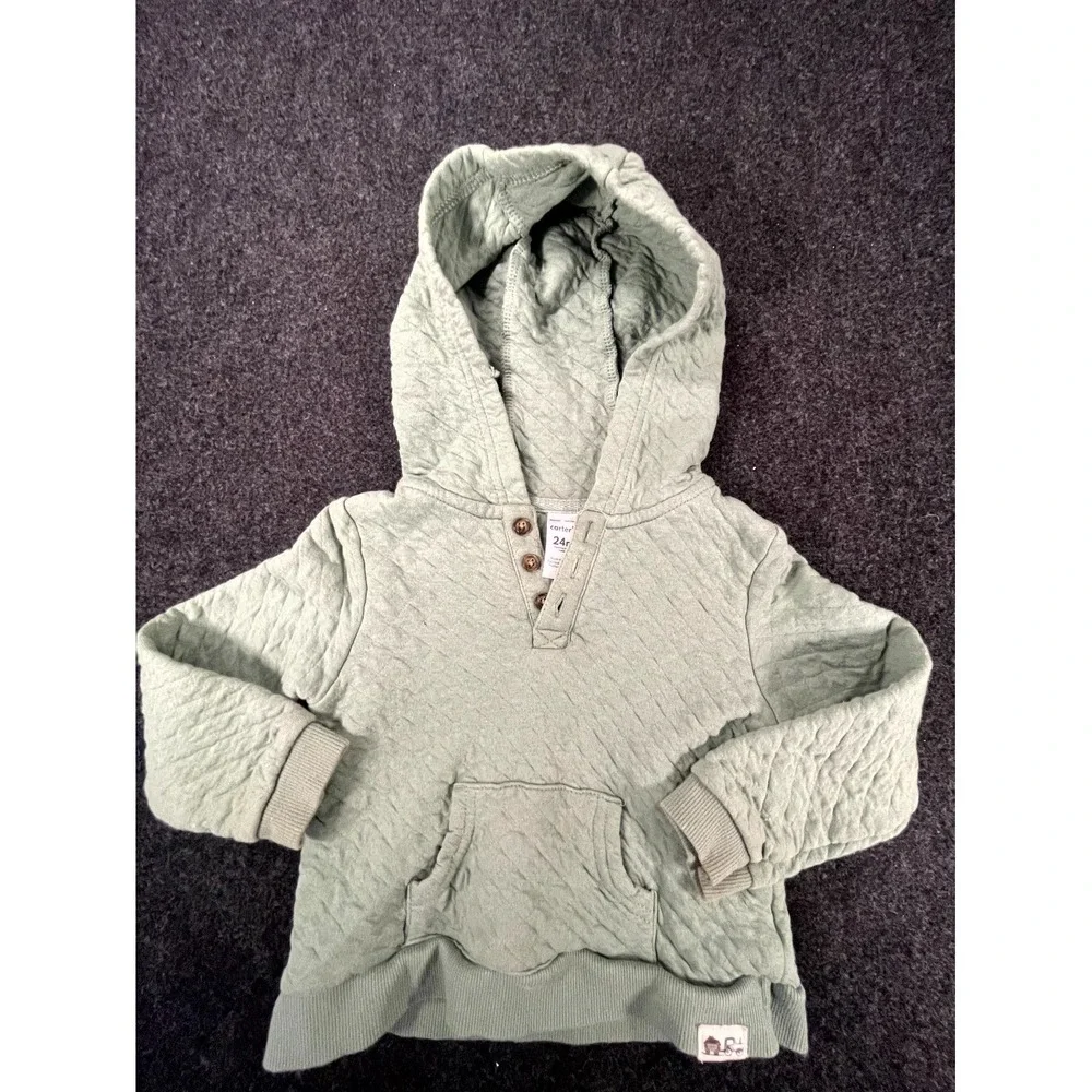 Carters‎ Hoodie Toddler Unisex 24M Sage Green Quilted Cotton Hooded Pullover